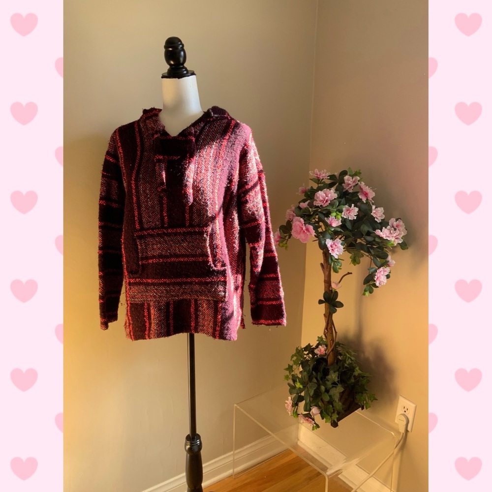 Maroon Woven Knit Hoodie Sweatshirt